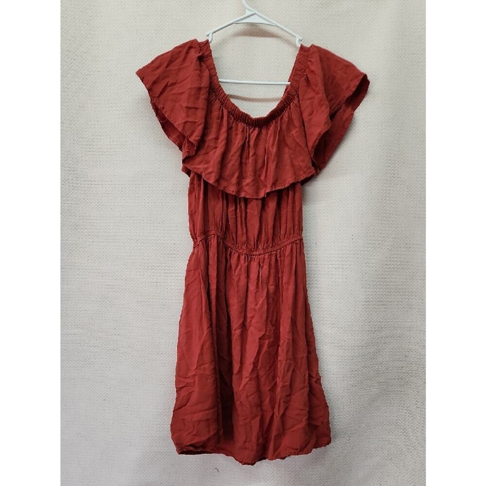 Justify Rust Red One-Shoulder Ruffle Button Dress - Picture 3 of 3